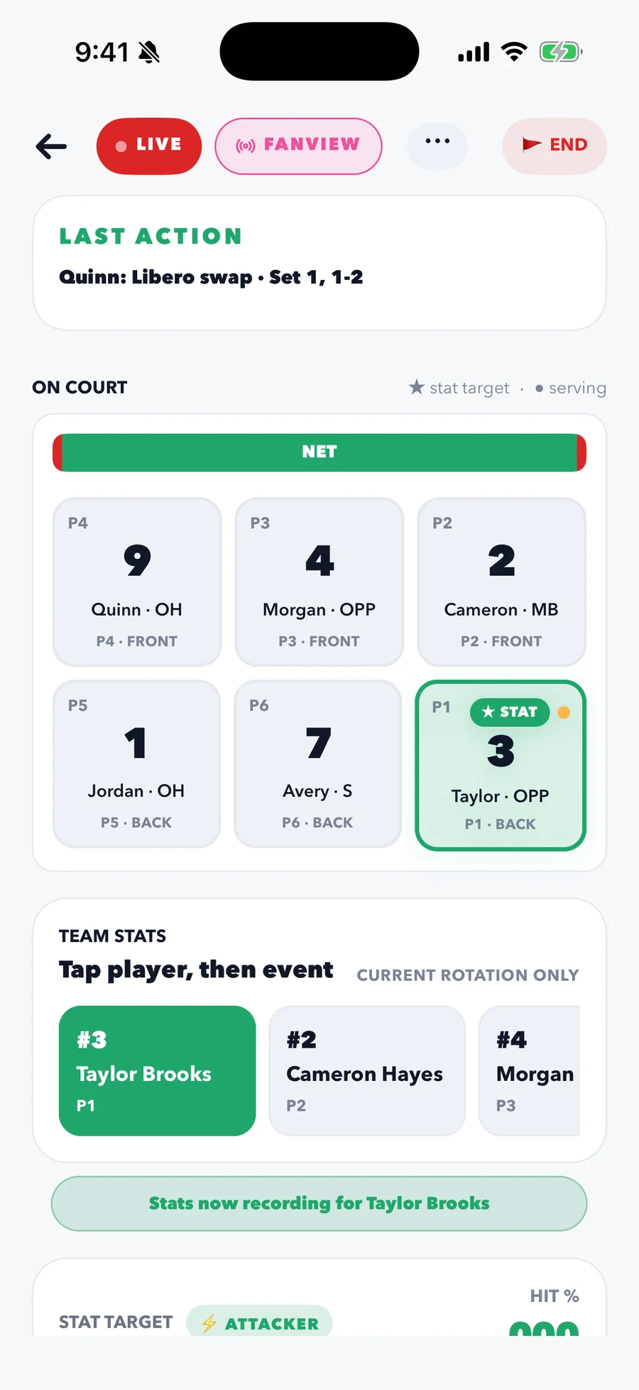 CourtsideView rotation and player statistics screen