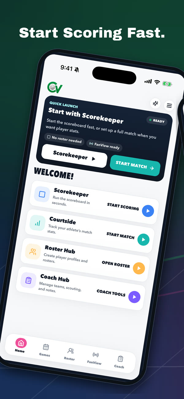 Start scoring fast, current CourtsideView App Store screenshot